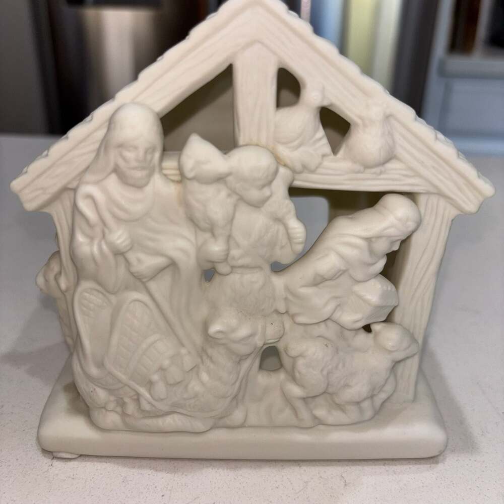 PartyLite O Little Town Shepherds Bisque Porcelain Tea Light Candle Holder P7313 - Picture 2 of 10